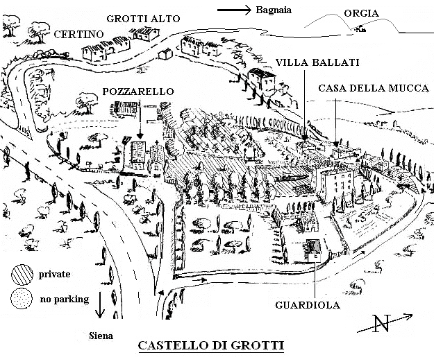 planimetria del parco del Castello di Grotti e delle vicinanze